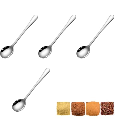 Lot De 4 Cuillères En Inox Épaissies Et Élargies - Petite Cuillère à Dessert, Café, Soupe - Manche Ergonomique - 20.8 Cm