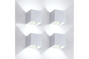 FUPE 4 Pezzi Applique da Parete Esterno/Interno LED Cubo Lampada da Parete Moderne Bianco 20W 6500K Luce Freddo IP65 Impermeabile Applique Esterni Muro Quadrata Angolo del Fascio Regolabile