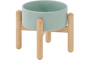 Havniva Ceramic 6.1inch Raised Dog Bowl with Stand for Small and Medium Dog Dish Pet Food and Water Bowl (Single Bowl with Stand - Light Green)