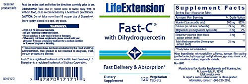Life Extension Fast Vitamin C with Dihydroquercetin (120 Vegetarian Tablets)