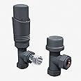 ELEGANT Anthracite Angled Thermostatic Radiator Valve Set TRV Radiator Valves with Lockshield for Towel Rails Central Heating Radiators