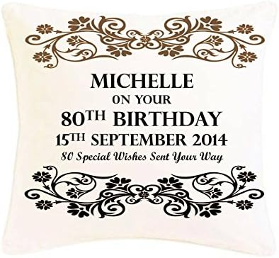 Personalised 80th Birthday Faux Silk Cushion. Personalised details required.