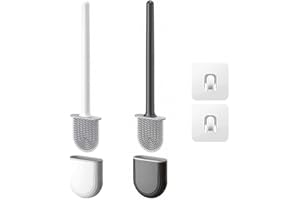 Homshsjhkis 2 Pcs Brosse WC Silicone, Balai Brosse Suspendu Plate, Brosse Toilette Supports, Anti-Goutte Antibactérienne Balai WC Ventilée, Séchage Rapide Sans Odeur, Balayette WC Montage Mural/Au Sol