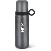 Bialetti - Termos - 460mL - Koyu Gri Renk - Paslanmaz &Ccedil;elik - &Ccedil;ift Katmanlı - 12 Saat Sıcak 24 Saat Soğuk Tutar - Bardaklı Ka