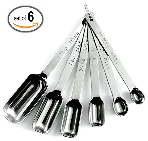 Schmale Edelstahl Messlöffel , 6-teiliges Set, Chef Qualität und Gewerbe Haltbarkeit