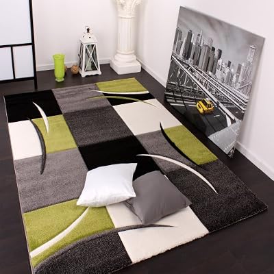 Paco Home Tapis De Créateur Aux Contours Découpés à Carreaux En Vert Noir, Dimension:200x290 cm