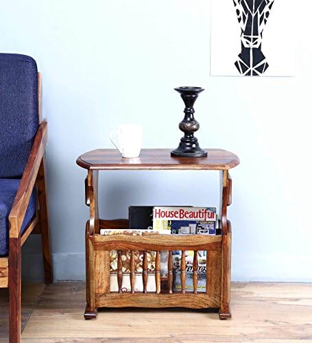 Wood Dekor Magzine Holder cum End Table in Wooden Girlli, Sheesham Natural, 56x33x48 Cms