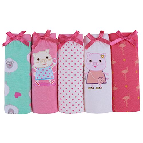 Lovely Girls' Pig & Polka Dot 5 Pack Colorful Cotton Briefs 100cm