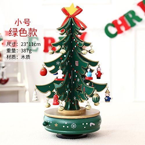 Toaryong The Christmas Tree Wood Rotating Music Box Desktop Decoration,23Cm Music Box Trumpet Green (387G)