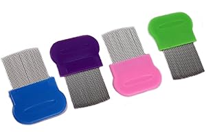 GOBFAR 4 Stück Metall Läusekamm,Flöhe-Kämme,Edelstahl extra fein Läusekamm goldgeist,Zum Entfernen von Läusenissen und Schuppen für alle Haartypen,Läusemittel schonend Für Baby Kinder Erwachsene und Haustier
