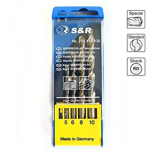 S&R Betonbohrer Set, Superschlag mit zylindrischem Schaft /für Beton, Ziegel, Naturstein und Kunststein/ in Kunststoffbox 4Stk: 5×85, 6×100, 8×120, 10×120 mm - 2