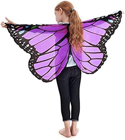 Boys Girls Shawl Sonnena Beautiful Soft Fabric Butterfly Wings Wrap Shawl Fairy Ladies Girls Nymph Pixie Costume Dresses Capes Stoles Coat Accessory (118*48CM, Purple)