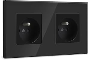 BSEED Prise Murale,Standard Français 16A Double Prise de Courant Alternatif avec Panneau en Verre Cristal (2 Prise, Noir)