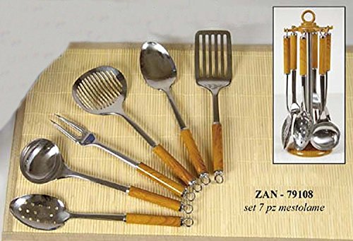 Paolo Rossi Sestiglia Küche Kochgeschirr-Set Küchenutensilien und Edelstahl Wäscheständer zu hängen, Set beinhaltet Servieren Löffel, Gabel, Schaumlöffel, prendispaghetti, turner, Schaufel, in einer eleganten Geschenkbox