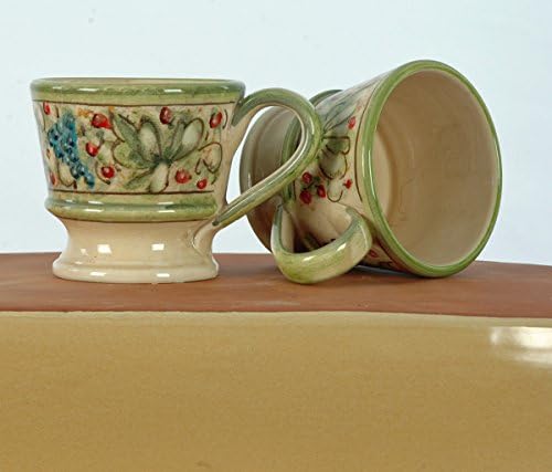 2 Ceramic Italian Goblet Mugs Hand Painted by Artisans in Gubbio Umbria Italy (Green)