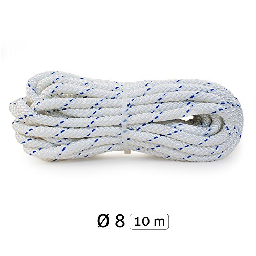 Yachtglanz R.G.. - Cabo de Amarre l Cuerda: ø8 mm - 320 kg Carga de Rotura | poliéster | en Blanco con Marcador Azul (10 m)