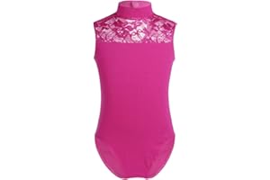 Freebily Kinder Ballettanzug Mädchen Gymnastikanzug Ballett Trikot Leotard Spitze Baumwolle Body Overall Turnanzug Tanzbody Ballettkleidung