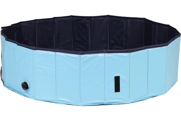 TRIXIE Piscine pour chien 120 × 30 cm pétrole/gris - pataugeoire pliable avec fond antidérapant & valve de vidange - construction murale robuste sans gonflage - 39482