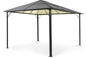 Blumfeldt Pergola Jardín Impermeable 3x4m, Gazebo Techo Policarbonato, Kit de Pérgola Metálica Ligera Estructura Aluminio, Carpa Exterior, Pérgola Cristal Translúcido, Luces LED Regulables