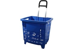 GERSO Carrito de Compra 55 litros con Ruedas plástico ABS Cesta de la Compra transportable de Colores Azul