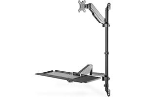 DIGITUS Poste de Travail Debout/Assis - Support d'écran & Support de Clavier & Support de PC - Montage Mural - 2X vérins à gaz - 1 écran - Jusqu'à 32 Pouces - VESA 75x75, 100x100 - Noir