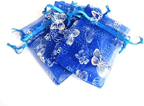 25 x Finest Quality Organza Bags 10x12cm Wedding Favour Party Gift Bags, UK Seller (Royal Blue - Butterfly)