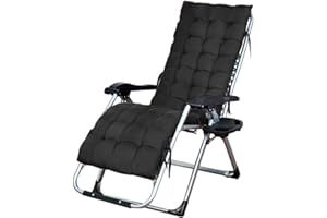 CHAIRQEW Liegestuhl Klappbar Comfort Gartenstuhl mit Becherhalter Kopfkissen, für Camping Garten Büro Freizeit Garten relaxsessel strandliege (Color : Black)