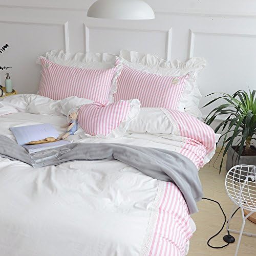 Bedding set Four pieces of Princess wind on the bed, pure cotton bed sheet, simple bed skirt, lovely double quilt,D,2.0m