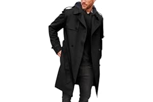 Runcati Men's Coat Double Breasted Trench Coat Long Lapel Business Jacket with Belt