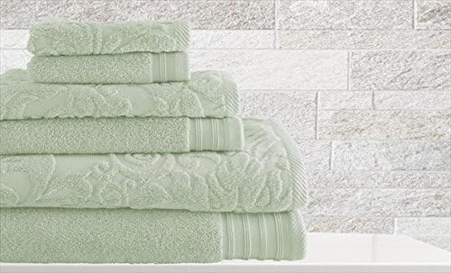 Pacific Coast Textiles Jacquard/Solid Towel Set, Cotton, Soft Jade, Single, Set of 6