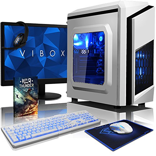VIBOX Pyro SA4-281 Komplett-PC Paket Gaming PC - 3,9GHz AMD A4 Dual-Core APU, Desktop Gamer Computer mit Spielgutschein, 22" HD Monitor, Weiß Tastatur & Mouse, Blau Innenbeleuchtung, lebenslange Garantie* (3,7GHz (3,9GHz Turbo) superschneller AMD A4-6300 Dual-Core-APU / CPU-Prozessor, 4GB DDR3 1600MHz RAM, 1TB (1000GB) SATA III HDD 7200rpm Festplatte, 400W 85+ Netzteil, CIT Storm Weiß Blau Gaming Geh§use, FM2+ Mainboard, Ohne Windows Betriebssystem)