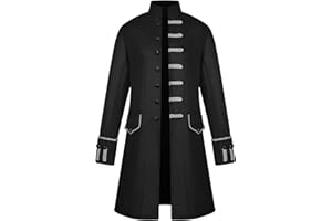 Yming Herren Mittelalter Renaissance Retro Uniform Einfarbig Steampunk Gehrock Mode Stehkragen Mantel