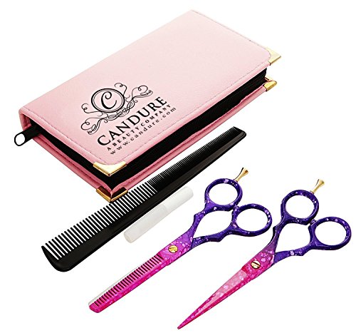 CANDURE® – 5,5″ Rechtshänder – friseurscheren – Haarschneideschere – Friseurschere set – Giftset Friseur-und Haar Effilierschere Friseur Salon Scheren + Schere Pouch rosa Schnee Set - 2