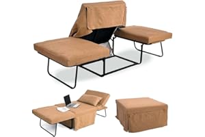 MarinelliGroup Pouf letto singolo con materasso 75X75X43 cm salvaspazio pieghevole camera cameretta soggiorno poggiapiedi tessuto Beny (Arancione)