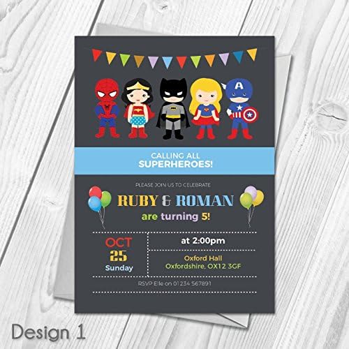 Personalised Superhero Party Invites & Thank You Cards Girls or Boys Invitations