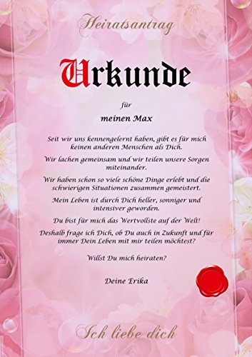 Heiratsantrag Urkunde persönliche Geschenk Karte Hochzeit Liebe heiraten Pergament div. A4 Papier Motive - 6