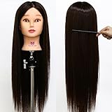 Neverland Beauty 26" 10% Real Hair Mixed Synthetic Medium Brown Hair,Hairdressing Training Head Doll Mannequin with Clamp Holder #4 UK Stock