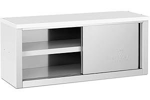 Royal Catering RCAT-120/40/50-C - Armadio pensile 1200 x 400 x 500 mm, capacità di carico 65 kg per vano pensile armadio da parete per cucina (acciaio inox, 2 ante scorrevoli)