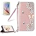 Produktbild Girlyard für Galaxy Grand Prime SM-G530FZ Diamant Schmetterling Blumen Lederhülle, Bling Glitzer DIY Crystal Schutzhülle Luxus Premium PU Flip Case mit Lanyard Strap Standfunktion Kartenfach Magnetverschluss Etui für Samsung Galaxy Grand Prime