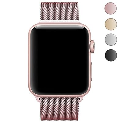 Ibander Apple Watch Sangles pour iWatch Série 3/2/1 en acier inoxydable Milanaise Boucle en métal de remplacement Accessoires Sangle de bracelet avec aimant Unique Serrure Grande Petite Argenté Noir Doré Or rose, rose, 42 mm