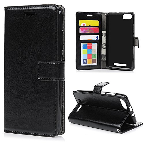 Wiko Lenny 3 Flip Hülle Wiko Lenny 3 Hardcase YOKIRIN Premium Crazy Horse PU Leder Schutzhülle Wallet Case Brieftasche Flipcase Klapptasche Schale Portemonnaie Lederholster Backcover mit Karteneinschub Standfunktion und Magnetverschluß Schwarz