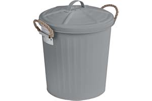 WENKO Kosmetikeimer Gara, Bad-Eimer 6 L, matt lackierter Stahl mit geflochtenen Griffen; 24 x 28,5 x 23 cm, Retro Design in Grau