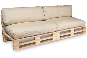 Bananair Coussins Palettes Déhoussables, Tissu Imperméable et Anti-UV – Set 2 Assises 120x80 cm + 2 Dossiers 120x40 cm (Beige)