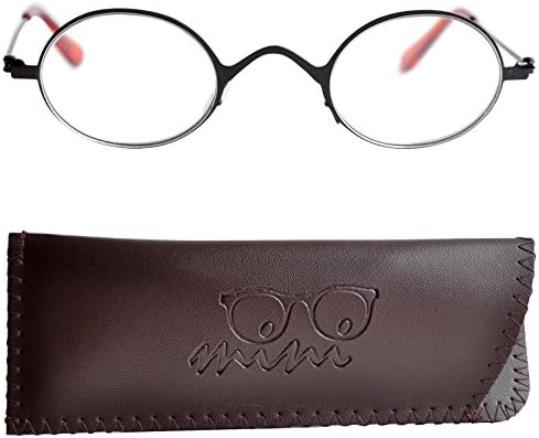 Professor Style Reading Glasses with Round Oval Lens - including FREE Pouch | Vintage Retro Style Stainless Steel Frame (Black) | Readers for Men and Women by Mini Brille |+ 3.0 diopters