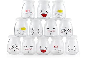 Skelang 12 barattoli per yogurt in vetro, 150 ml barattolo crema con coperchio in plastica, barattoli per dessert per conservare latte, crema bruciata, schiuma, marmellata, miele,yogurt, bianco