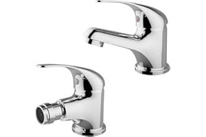 INBAGNO Set miscelatori Bagno lavabo e Bidet Serie Italia, in Ottone Cromato, Completo di piletta con salterello