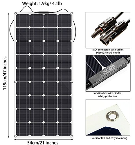 GIARIDE Solar Panel, 18V 12V 100W High-efficiency Monocrystalline Cell with MC4 Connectors Flexible Bendable Off-grid Solar Panel for 12 Volt Battery, RV, Boat, Car, Motorhome, Camping