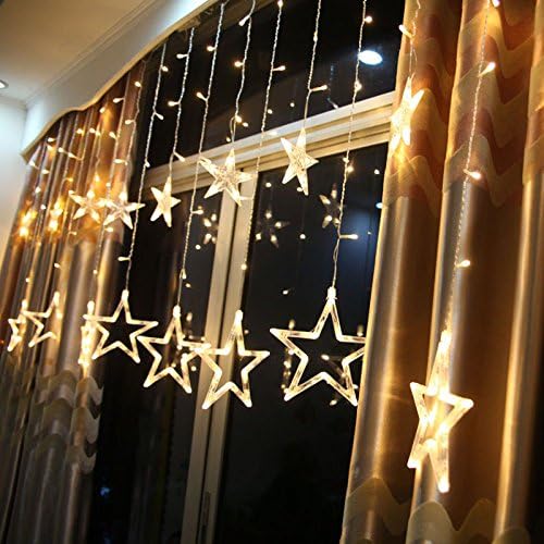 DESHIR Star Curtain Lights 12 Stars 138 LEDs Curtain String Lights Stars Christmas Lights Perfect Decoration for Wedding, Christmas, Holiday, Parties and Home (Warm White) UK Plug