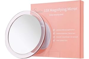SANTOO 15X Vergrößerungs Spiegel (15cm) - mit 3 Befestigungssaugnäpfen für präzise Makeup - Augenbrauen/Pinzetten - Mitesser/Schönheitsfehlerentfernung - Badezimmer/Reise Makeup Spiegel