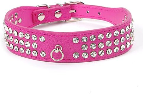 Magenta Suede Triple Rhinestones Dog Collar โ 4 Sizes